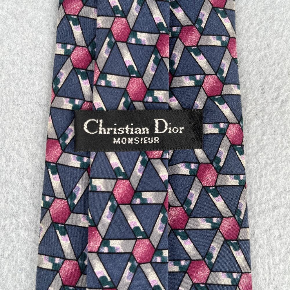 Christian Dior MONSIEUR Tie Silk Blue Pink Abstract Geometric Men's